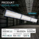 5er Pack LED-Hallenleuchte, linear, 200 W, 24000 lm, 5000 K (neutralweiß), IP65, EPISTAR LED, schwarz