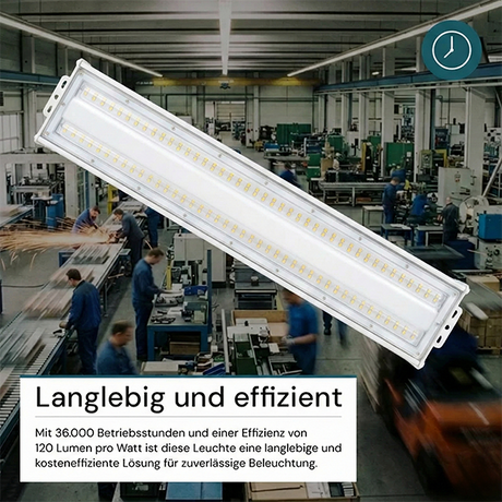 LED-Hallenleuchte, linear, 100 W, 12000 lm, 5000 K (neutralweiß), IP65, EPISTAR LED, weiß