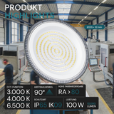 LED-HighBay, UFO, grau, 100 W, 10000 lm, CCT 3000-6500 K (warm-, neutral-, kaltweiß), IP65
