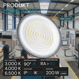 LED-HighBay, UFO, grau, 200 W, 20000 lm, CCT 3000-6500 K (warm-, neutral-, kaltweiß), IP65