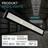 LED-Hallenleuchte, linear, 150 W, 15000 lm, 4000 K (neutralweiß), IP65, schwarz