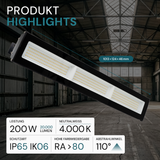 2er Pack LED-Hallenleuchte, linear, 200 W, 20000 lm, 4000 K (neutralweiß), IP65, schwarz