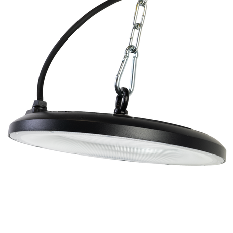 LED-HighBay, UFO, schwarz, 150 W, 15000 lm, 3CCT 3000-6500 K (warm-, neutral-, kaltweiß), IP65.