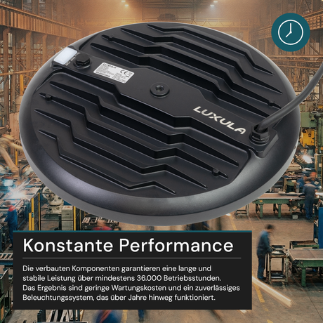 LED-HighBay, UFO, schwarz, 150 W, 15000 lm, 3CCT 3000-6500 K (warm-, neutral-, kaltweiß), IP65