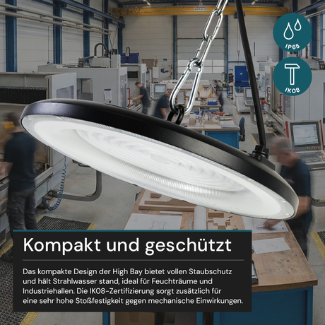 2er Pack LED-HighBay, UFO, 200 W, 20000 lm, CCT 3000-6500 K (warm-, neutral-, kaltweiß), IP65, EPISTAR