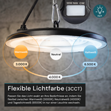 10er Pack LED-HighBay, UFO, 200 W, 20000 lm, CCT 3000-6500 K (warm-, neutral-, kaltweiß), IP65, EPISTAR