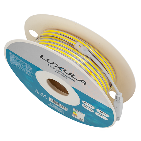 COB LED-Streifen, 50 m, 5000 K neutralweißes Licht, IP65-wassergeschützt, 288 LED/m, 220 V AC, EU-Stecker, 10 W/m, kürzbar und erweiterbar, Außen/Innen