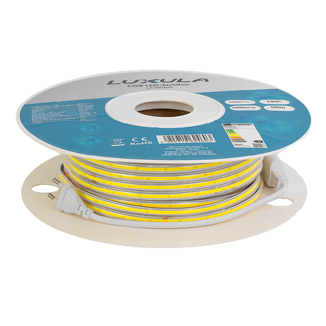 COB LED-Streifen, 50 m, grünes Licht, IP65-wassergeschützt, 288 LED/m, 220 V AC, EU-Stecker, 10 W/m, kürzbar und erweiterbar, Außen/Innen