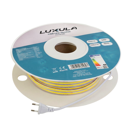 COB LED-Streifen, 50 m, 5000 K neutralweißes Licht, IP65-wassergeschützt, 288 LED/m, 220 V AC, EU-Stecker, 10 W/m, kürzbar und erweiterbar, Außen/Innen
