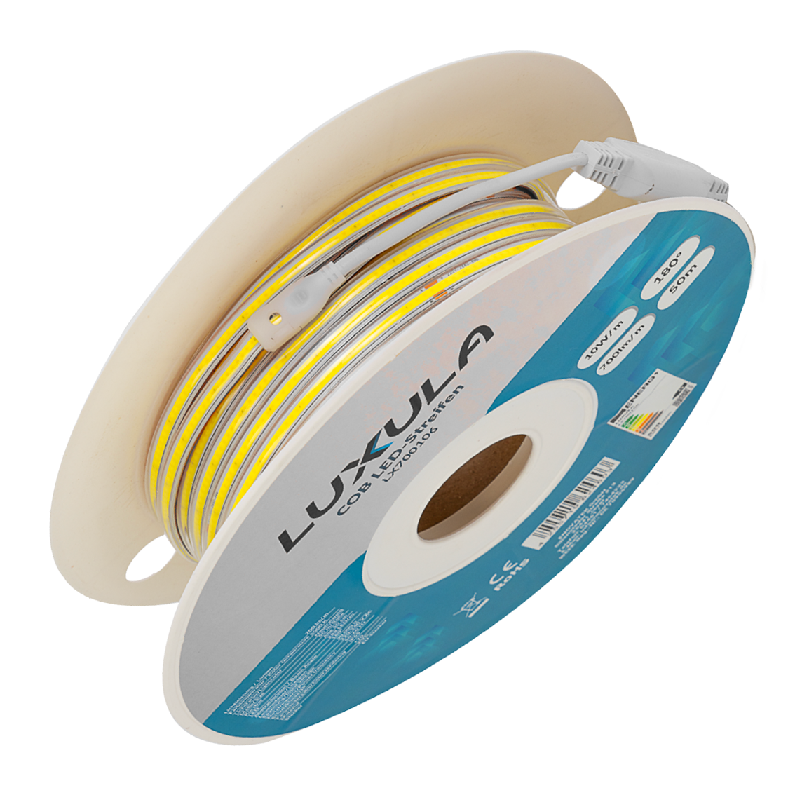 COB LED-Streifen, 50 m, grünes Licht, IP65-wassergeschützt, 288 LED/m, 220 V AC, EU-Stecker, 10 W/m, kürzbar und erweiterbar, Außen/Innen