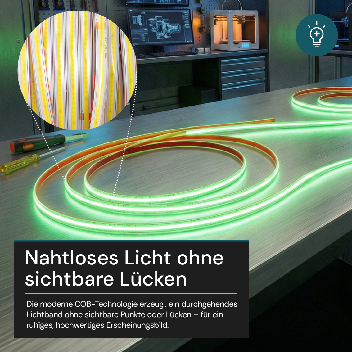 COB LED-Streifen, 50 m, grünes Licht, IP65-wassergeschützt, 288 LED/m, 220 V AC, EU-Stecker, 10 W/m, kürzbar und erweiterbar, Außen/Innen