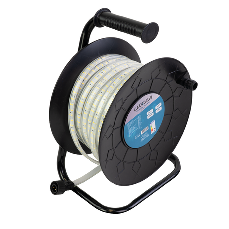 LED-Streifen, Baustrahler, 50 m, 5000 K (neutralweiß), IP65-wassergeschützt, 1000 lm/m, 180 LED/m, 220 V AC, EU-Stecker, Lichtbandtrommel, kürzbar und erweiterbar, Außen/Innen.