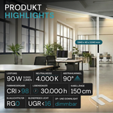 LED-Büro-Stehleuchte, Up/Down, UGR<16, CRI98, dimmbar, 90 W, 1940 x 40 x 2040 mm, 5000 lm, weiß