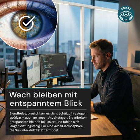 LED-Büro-Stehleuchte, Up/Down, UGR<16, CRI98, dimmbar, 90 W, 1940 x 40 x 2040 mm, 5000 lm, weiß