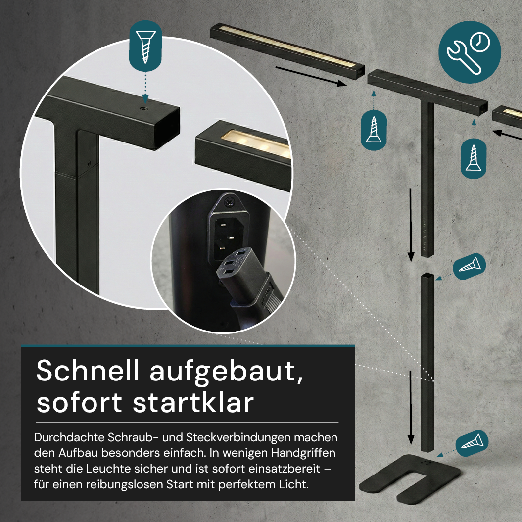 LED-Büro-Stehleuchte, Up/Down, UGR<16, CRI98, dimmbar, 90 W, 1940 x 40 x 2040 mm, 5000 lm, schwarz
