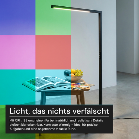 LED-Büro-Stehleuchte, Up/Down, UGR<16, CRI98, dimmbar, 45 W, 1940 x 40 x 1050 mm, 3500 lm, schwarz
