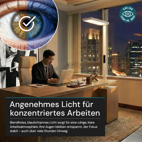 LED-Büro-Stehleuchte, Up/Down, UGR<16, CRI98, dimmbar, 60 W, 1887 x 840 x 370 mm, 3500 lm, weiß