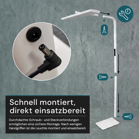 LED-Büro-Stehleuchte, Up/Down, UGR<16, CRI98, dimmbar, 60 W, 1887 x 840 x 370 mm, 3500 lm, weiß