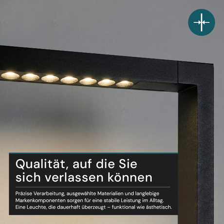 LED Büro-Klemmleuchtel Up/Down, UGR<16, CRI98, dimmbar, 45 W, 1200 x 40 x 1050 mm, 3500 lm, schwarz.