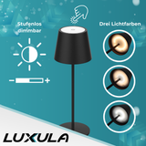 LED-Tischleuchte mit Akku, Dimm- & CCT-Funktion, wiederaufladbar, IP44, USB-C, schwarz.