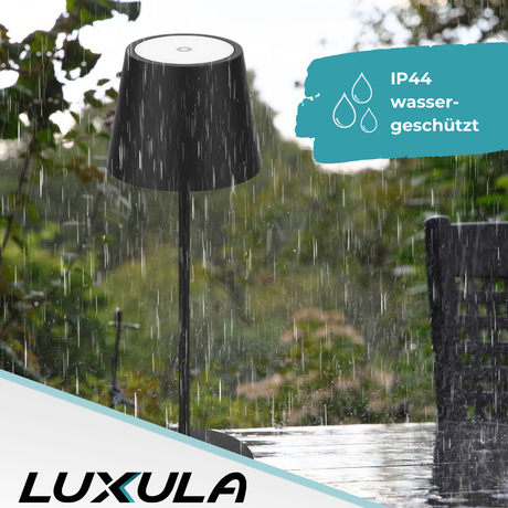 4er Set LED-Tischleuchte mit Akku, Dimm- & CCT-Funktion, wiederaufladbar, IP44, USB-C, schwarz.
