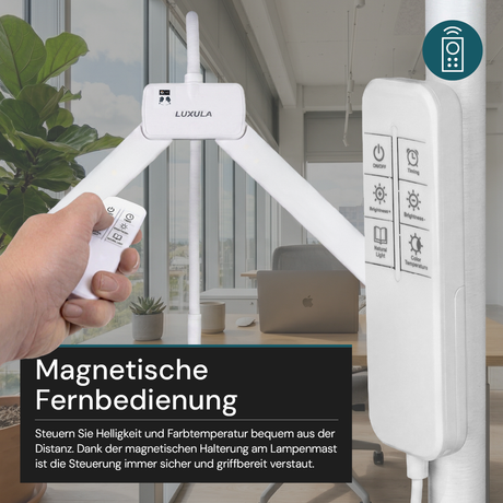 LED-Stehlampe- und Schreibtischlampe, Doppelkopf, in Weiß, dimmbar, 5 Farbtemperaturstufen, 18 W, 1100 lm, voll verstellbare Monitor-/Tischlampe mit kontaktlosem Ein-/Ausschalt-Sensor