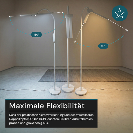 LED-Stehlampe- und Schreibtischlampe, Doppelkopf, in Weiß, dimmbar, 5 Farbtemperaturstufen, 18 W, 1100 lm, voll verstellbare Monitor-/Tischlampe mit kontaktlosem Ein-/Ausschalt-Sensor