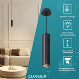 LED-Pendelleuchte, schwarz/gold, aus Aluminium, 1-flammig, GU10-Fassung, IP20.
