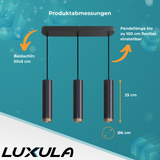 LED-Pendelleuchte, schwarz/gold, aus Aluminium, 3-flammig, GU10-Fassung, IP20.