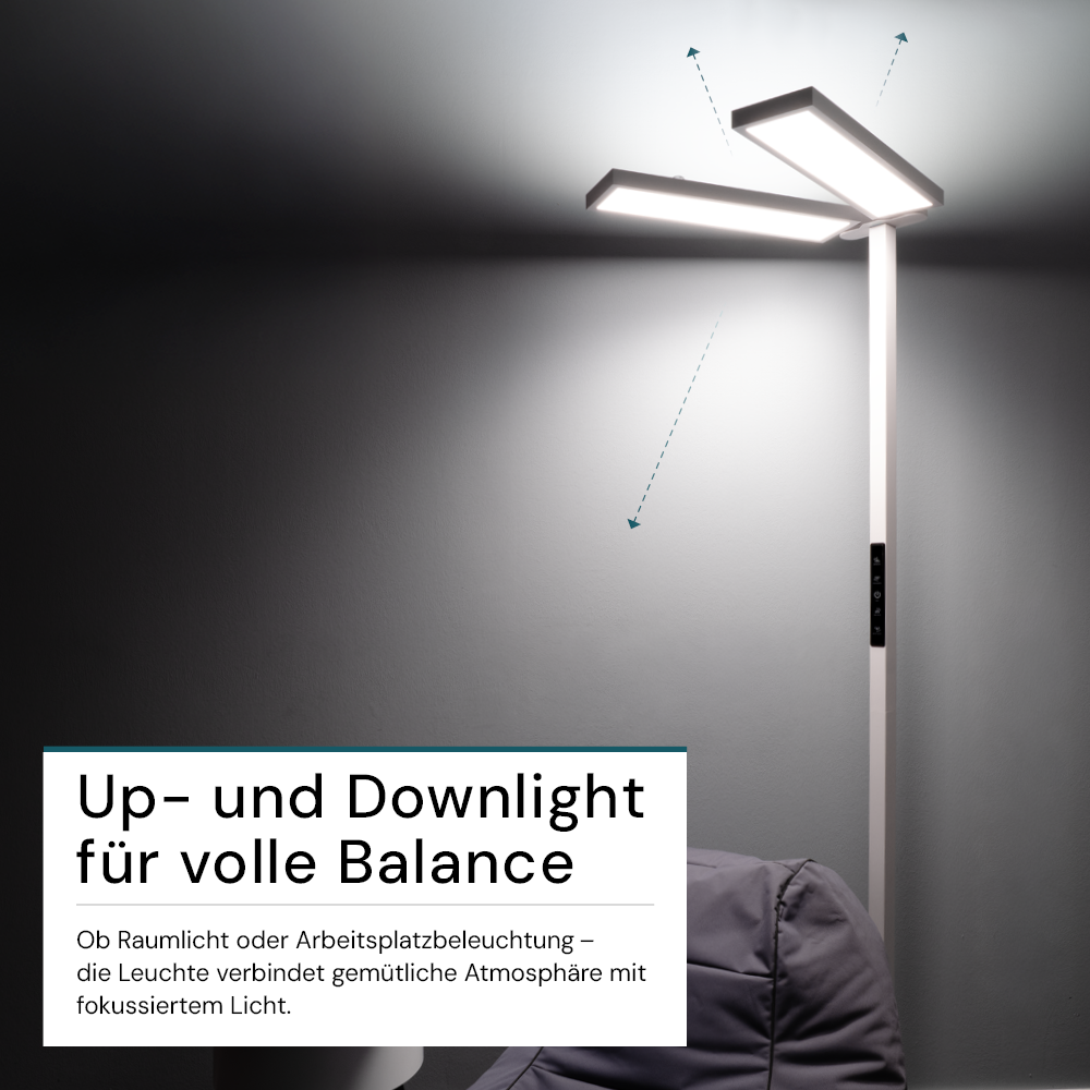 LED Büro-Stehleuchte DUO Line, Up/Down, weiß, 120 W, 8500 lm, 4000 K (neutralweiß), UGR<16 blendfrei, CRI98, dimmbar, RG0, Arbeitsplatzleuchte