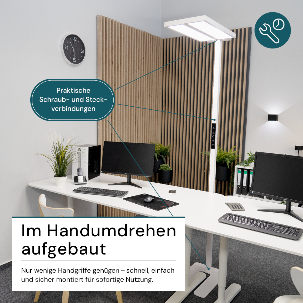 LED Büro-Stehleuchte DUO Line, Up/Down, weiß, 120 W, 8500 lm, 4000 K (neutralweiß), UGR<16 blendfrei, CRI98, dimmbar, RG0, Arbeitsplatzleuchte