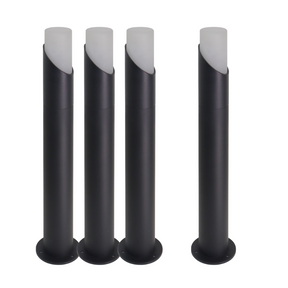 4er-Pack Moderne Wegeleuchte, schwarz, GU10 Fassung, IP54, Aluminium, mit Erdspieß, Höhe 52 cm.