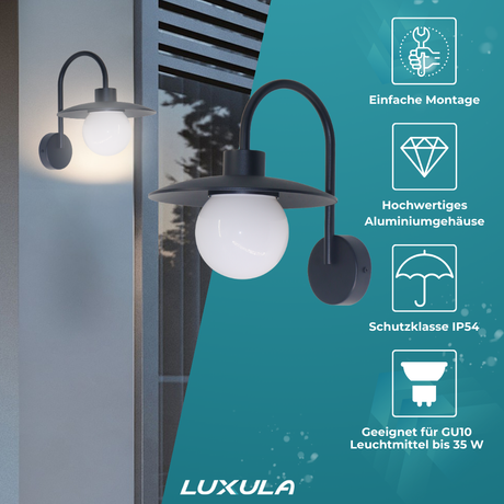 2er-Pack Elegante Wandleuchte, Innen/Außen, schwarz, E27 Fassung, IP54, Aluminium.