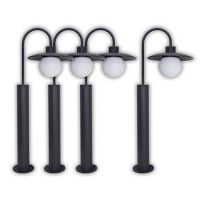 4er-Pack Elegante Wegeleuchte, schwarz, E27 Fassung, IP44, Aluminium, mit Erdspieß, Höhe 65 cm.