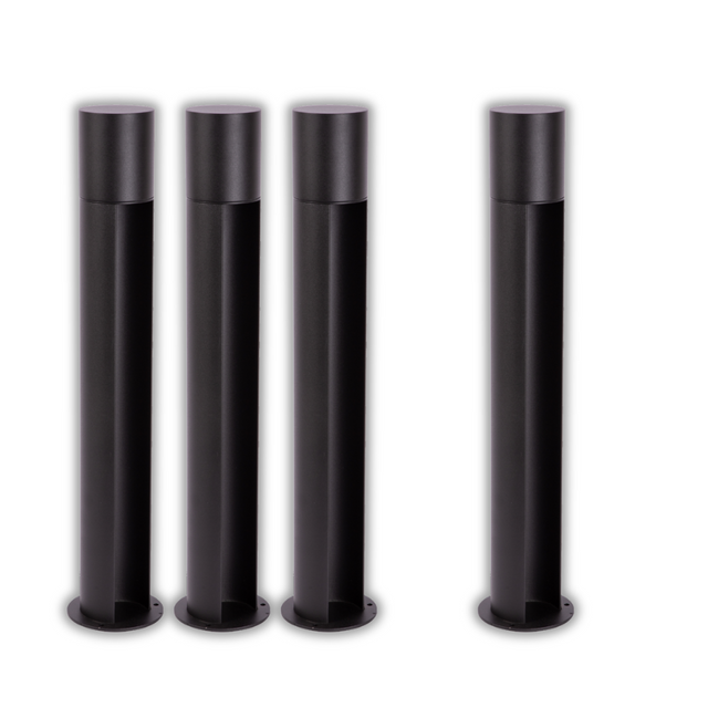 4er-Pack Edle Wegeleuchte, schwarz, GU10 Fassung, IP44, Aluminium, mit Erdspieß, Höhe 60 cm.