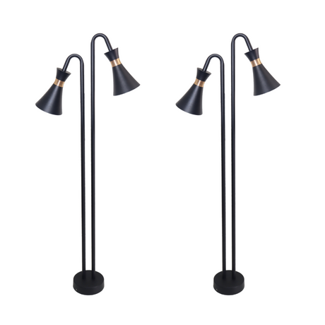 2er-Pack 2-köpfige Wegeleuchte, schwarz, GU10 Fassung, IP54, Aluminium, mit Erdspieß, Höhe 76,5 cm.