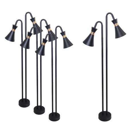 4er-Pack 2-köpfige Wegeleuchte, schwarz, GU10 Fassung, IP54, Aluminium, mit Erdspieß, Höhe 76,5 cm.