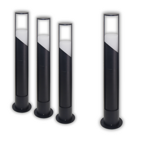 4er-Pack Schöne Wegeleuchte, schwarz, GU10 Fassung, IP44, Aluminium, mit Erdspieß, Höhe 60 cm.