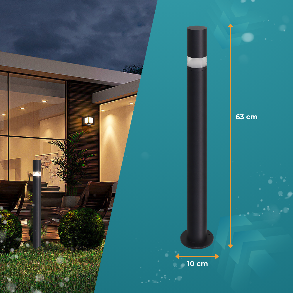 4er-Pack Wegeleuchte mit 360° Lichtkegel, schwarz, GU10 Fassung, IP44, Aluminium, mit Erdspieß, Höhe 63 cm.
