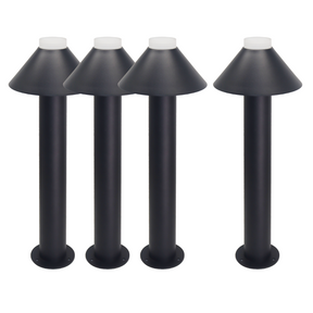 4er-Pack Stilvolle Wegeleuchte, schwarz, GU10 Fassung, IP44, Aluminium, mit Erdspieß, Höhe 60 cm.