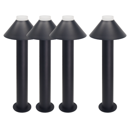 4er-Pack Stilvolle Wegeleuchte, schwarz, GU10 Fassung, IP44, Aluminium, mit Erdspieß, Höhe 60 cm.