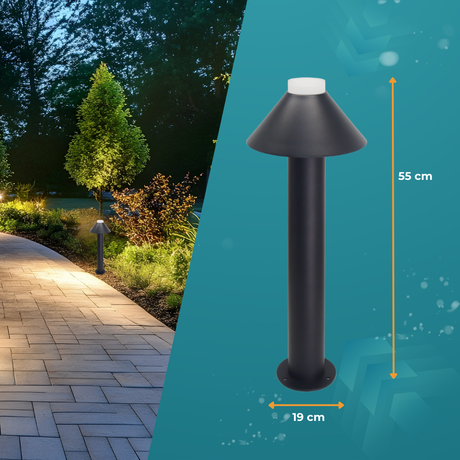 4er-Pack Stilvolle Wegeleuchte, schwarz, GU10 Fassung, IP44, Aluminium, mit Erdspieß, Höhe 60 cm.