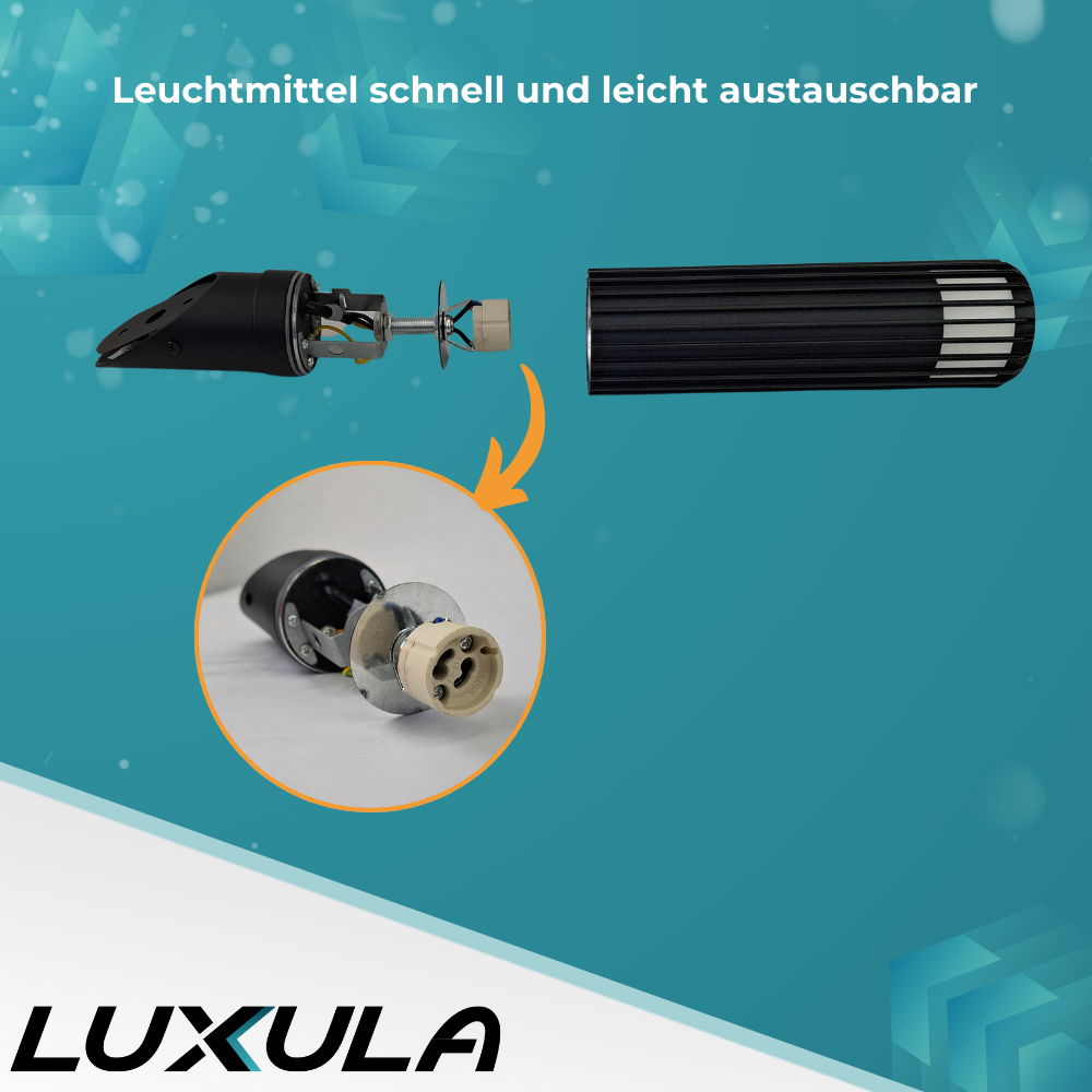 Moderne Wandleuchte Innen/Außen, schwarz, GU10 Fassung, IP44, Aluminium.