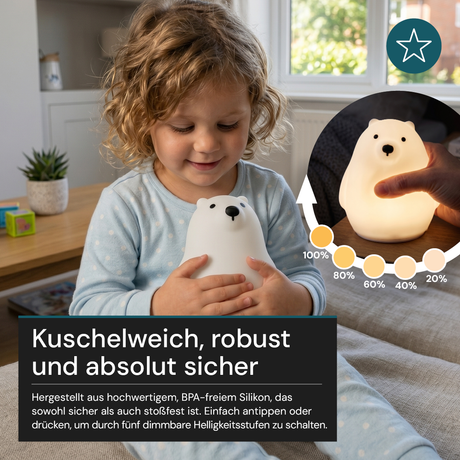 LED Nachtlicht Eisbär 1,7 W, 70 lm, 3000 K, 5-Stufen-Dimmfunktion, 30-Minuten-Timer