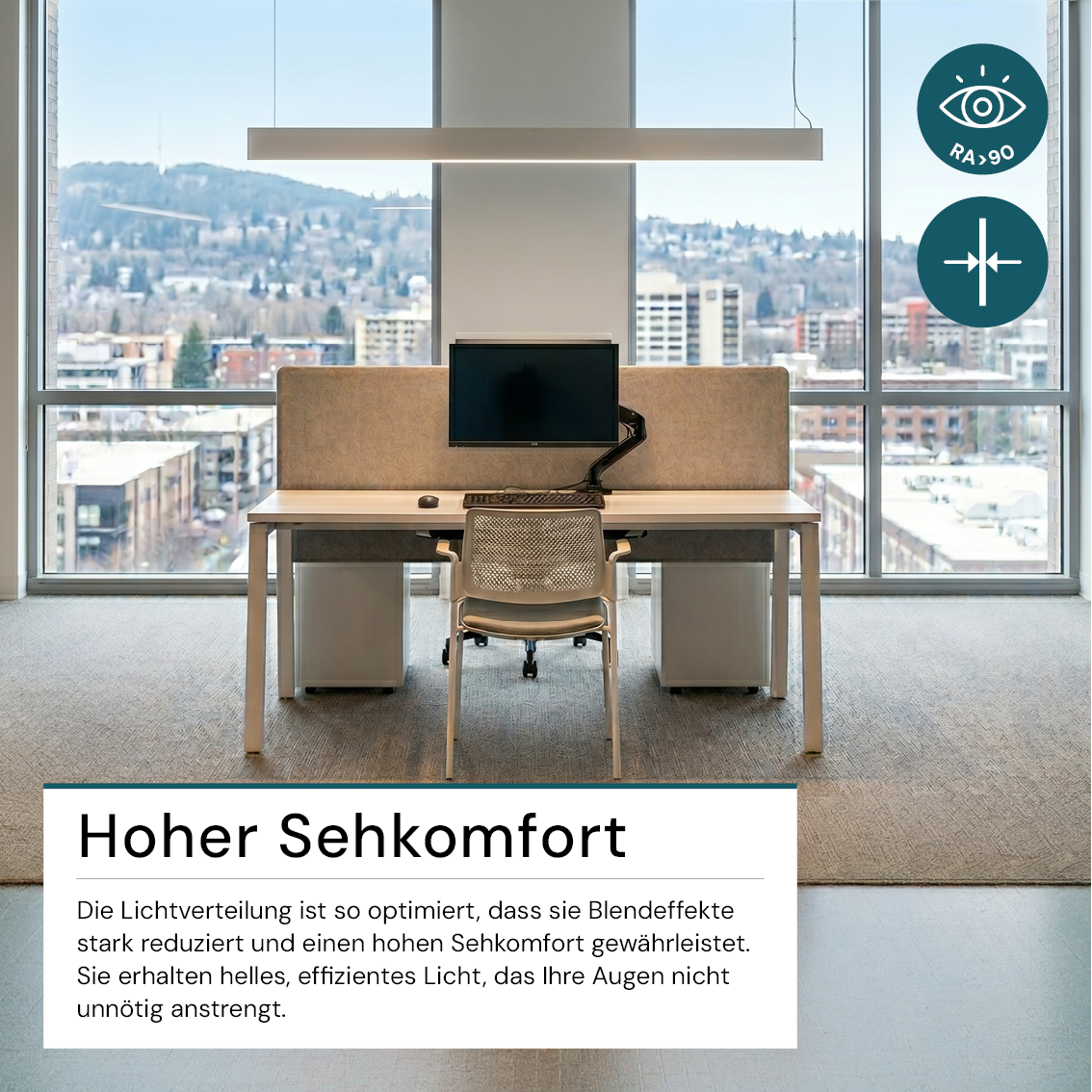 LED Büro-/Tresenleuchte, in Weiß, 120 cm, 40W, 4800 lm, 3000-6500 K (CCT), EAGLERISE Netzteil.
