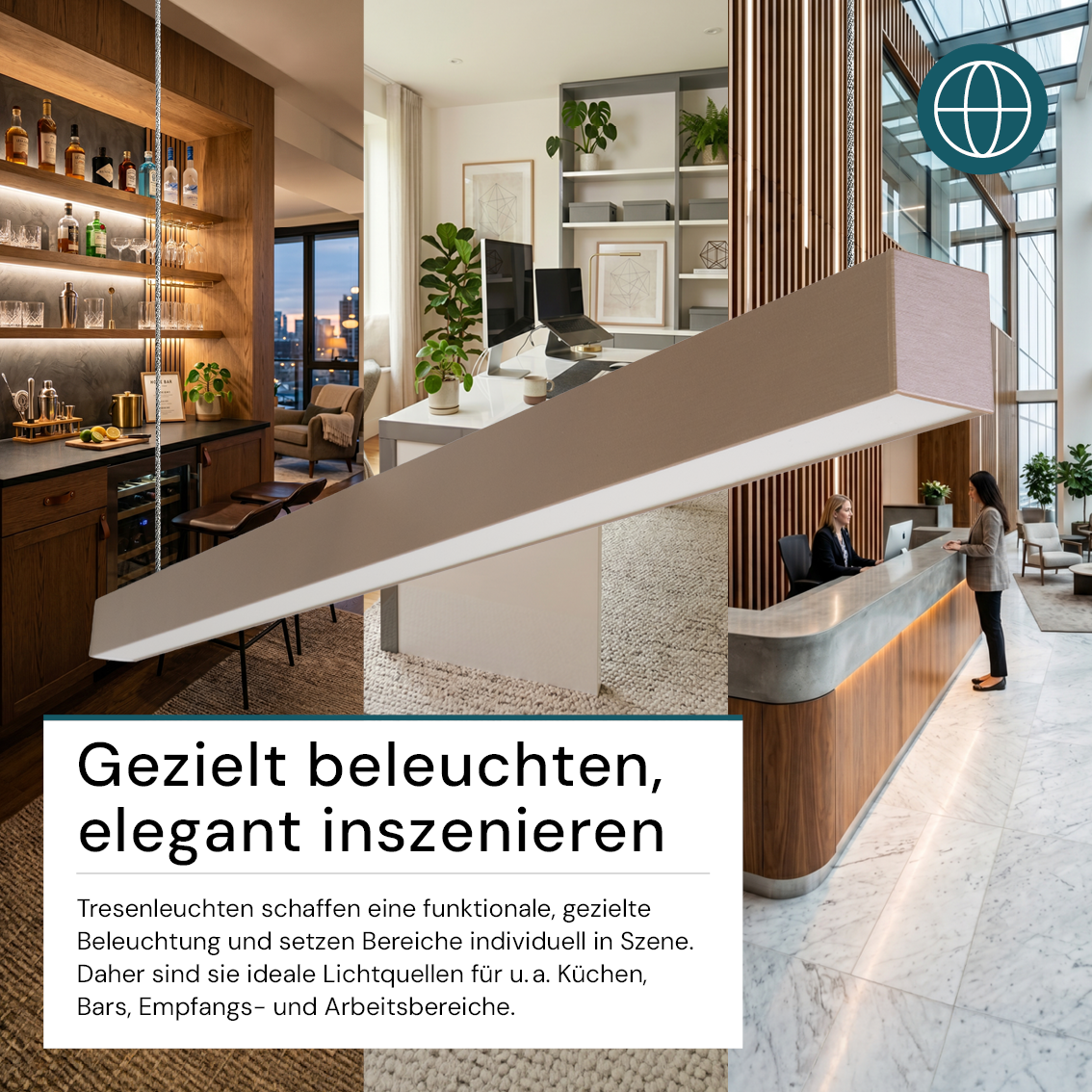 LED Büro-/Tresenleuchte, in Champagner Gold, 120 cm, 40W, 4800 lm, 3000-6500 K (CCT), EAGLERISE Netzteil