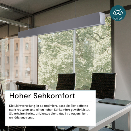LED Büro-/Tresenleuchte, in Grau, 120 cm, 40 W, 4000 lm, 3000-6500 K (CCT), LIFUD Netzteil, erweiterbar, Aluminium