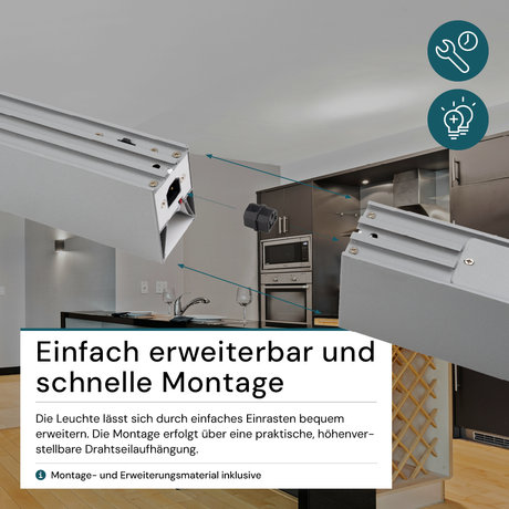 LED Büro-/Tresenleuchte, in Grau, 120 cm, 40 W, 4000 lm, 3000-6500 K (CCT), LIFUD Netzteil, erweiterbar, Aluminium