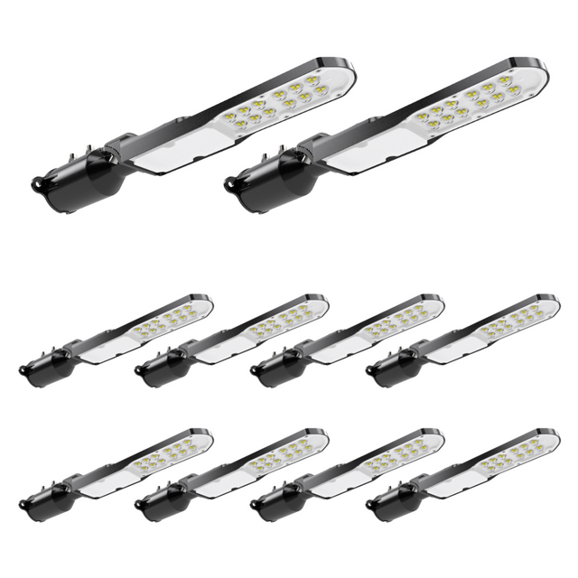 10er Pack LED Straßenleuchte, SLIM, 30 W, 3600 lm, 5000 K (neutralweiß), IP65, Wand- und Mastmontage.
