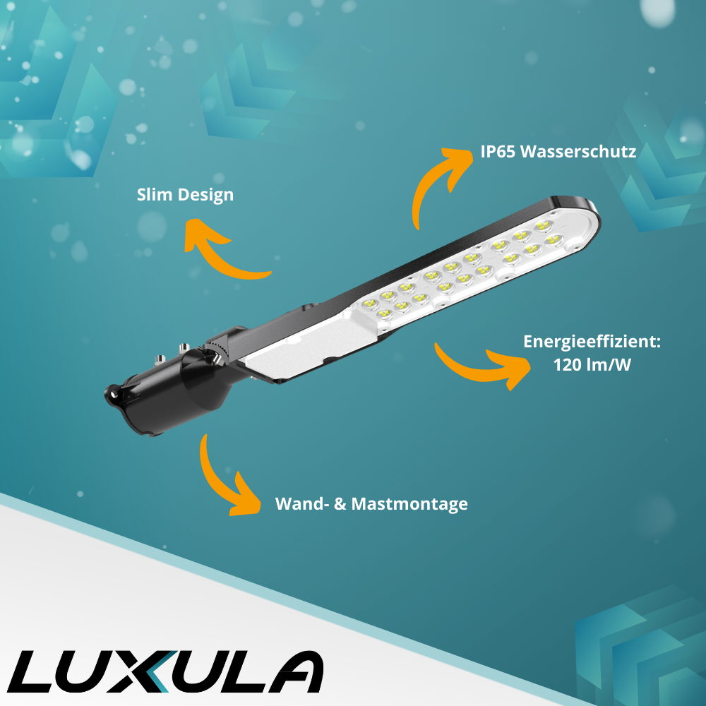 10er Pack LED Straßenleuchte, SLIM, 50 W, 6000 lm, 5000 K (neutralweiß), IP65, Wand- und Mastmontage.